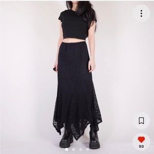 90s black lace maxi skirt w/ stretch waist